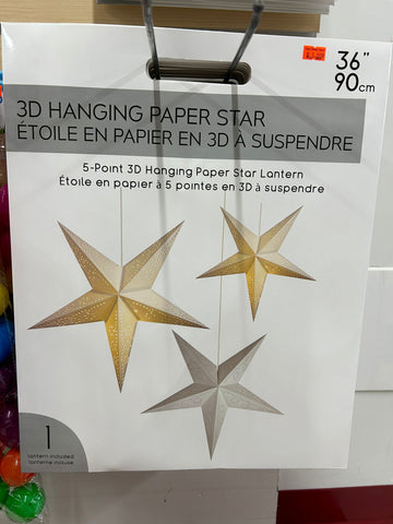 3D Hanging Paper Star with Lantern - 36 inches